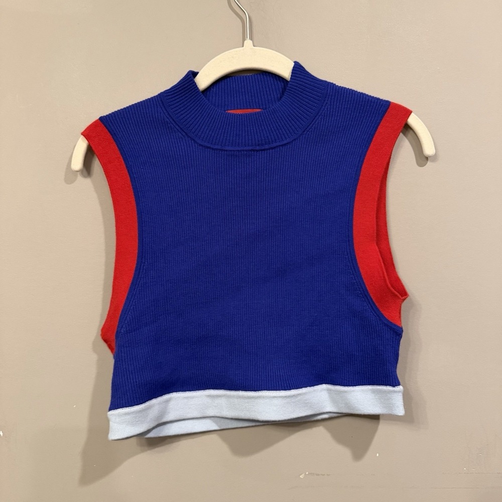 Staud Red White Blue Ribbed Crop Tank Medium